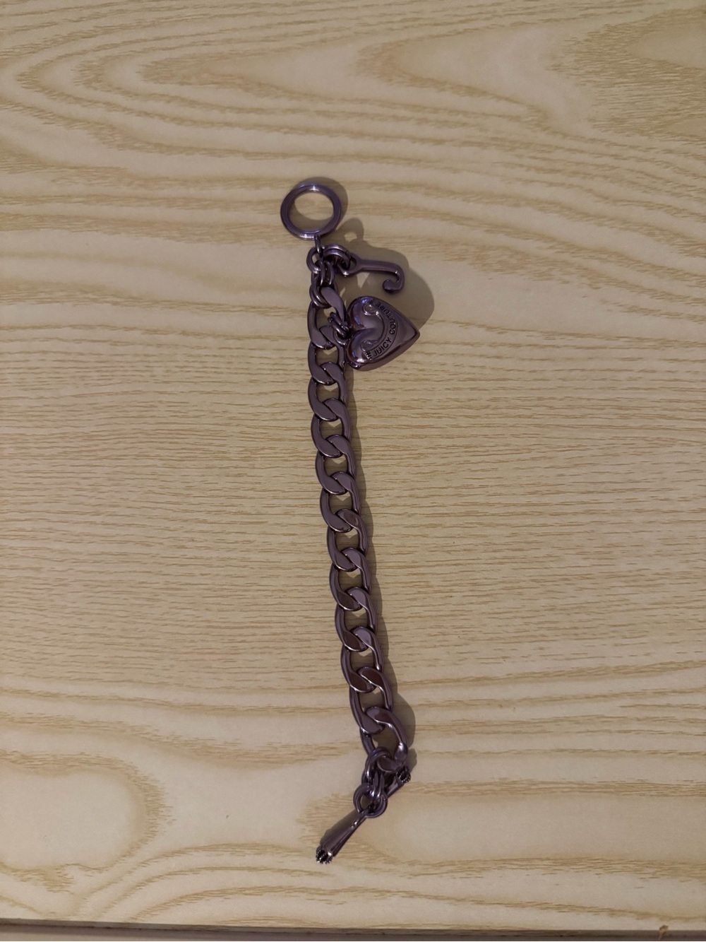 Y2K Juicy Couture Purple Heart Charm Chain Bracelet